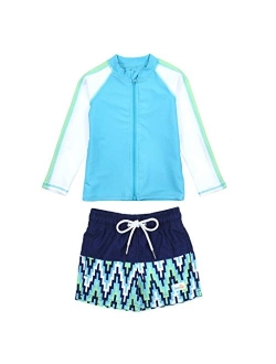 SwimZip Boy's UPF 50+ Long Sleeve Rash Guard & Swim Shorts Set (Multiple Colors)