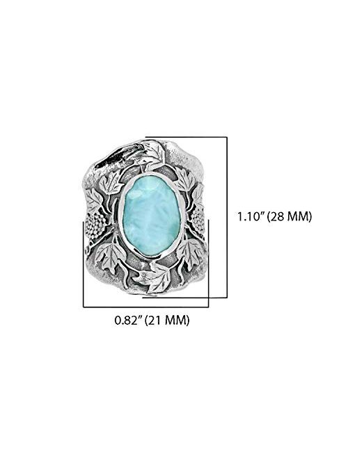 YoTreasure 10x14 MM Larimar Classic Statement Ring Oxidized .925 Sterling Silver