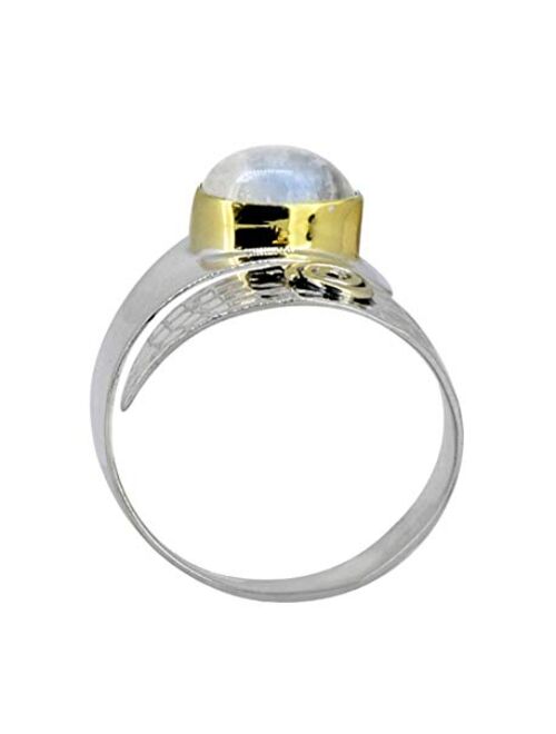 YoTreasure Rainbow Moonstone Ring Solid 925 Sterling Silver With Brass Accents