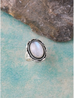 YoTreasure Oval Moonstone Solid 925 Sterling Silver Gemstone Ring