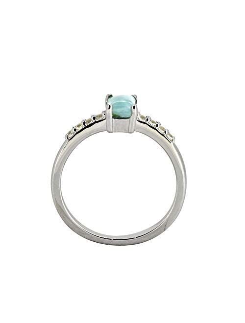 YoTreasure 0.64 ct. t.w. Larimar & White Topaz .925 Sterling Silver Engagement Ring
