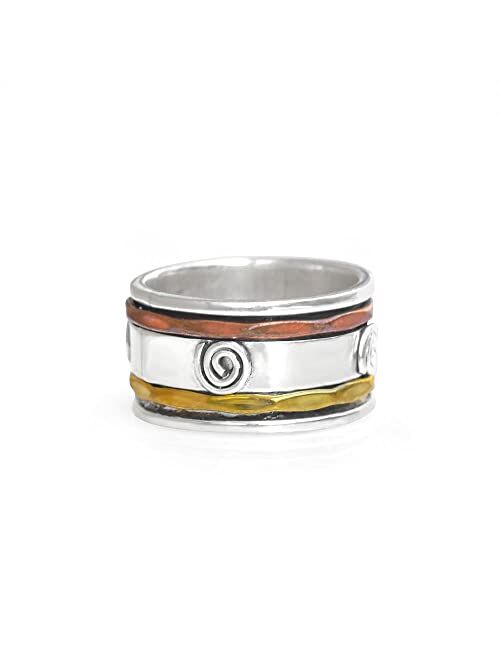 YoTreasure Copper Meditation Spinning.925 Sterling Silver Brass Ring