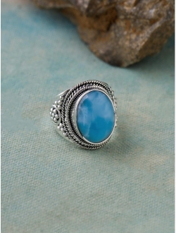 YoTreasure 12x16 MM Larimar Solitaire 925 Sterling Silver Chunky Ring