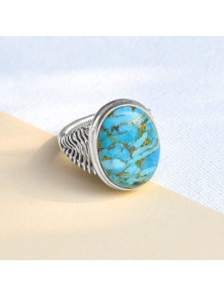 YoTreasure Blue Turquoise Solid 925 Sterling Silver Ring
