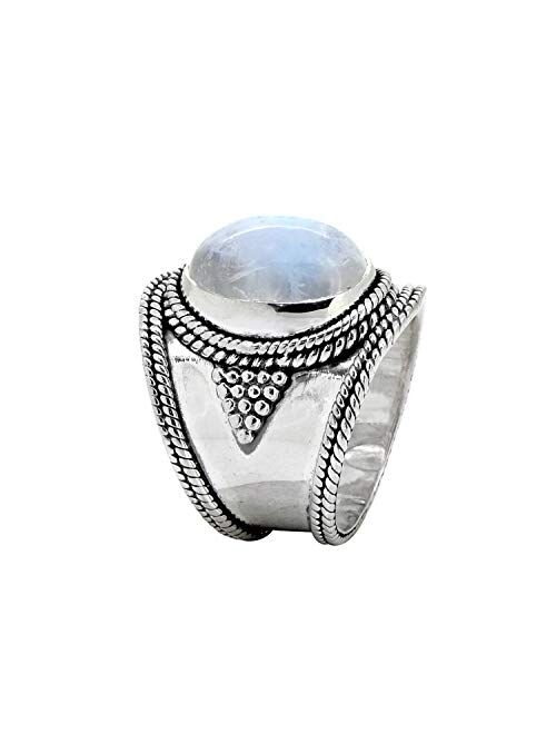 YoTreasure Moonstone Chunky Ring .925 Sterling Silver Wide Band Boho Jewelry