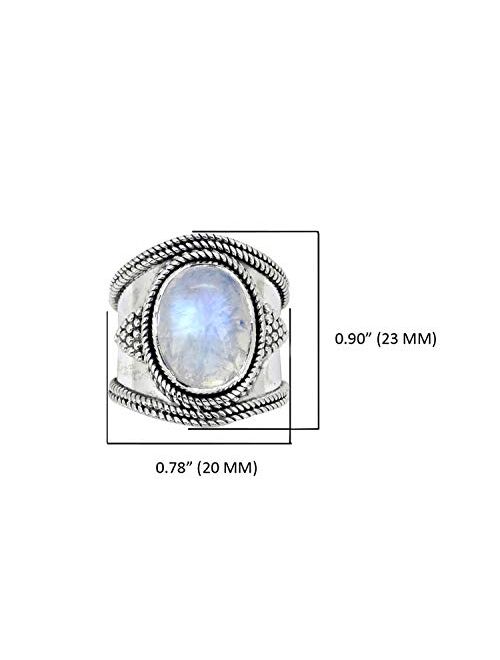 YoTreasure Moonstone Chunky Ring .925 Sterling Silver Wide Band Boho Jewelry