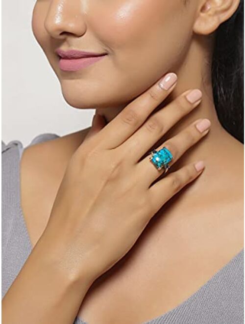 YoTreasure 11.18 ct. t.w. Turquoise & London Blue Topaz Solid 925 Sterling Silver Chunky Ring