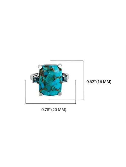 YoTreasure 11.18 ct. t.w. Turquoise & London Blue Topaz Solid 925 Sterling Silver Chunky Ring