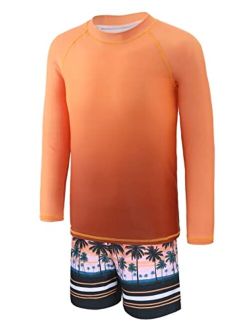 Moon Tree Boys Long Sleeve Rash Guard Swimsuits Kids Two Piece Sunsuits with Swim Trunks Swimwear Set