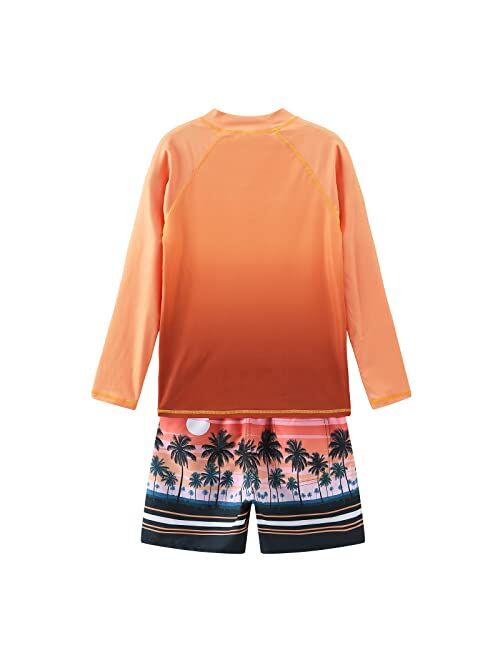 Moon Tree Boys Long Sleeve Rash Guard Swimsuits Kids Two Piece Sunsuits with Swim Trunks Swimwear Set
