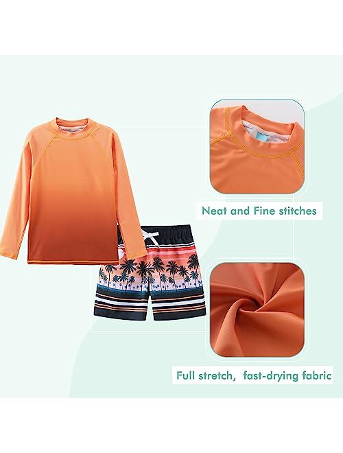 Moon Tree Boys Long Sleeve Rash Guard Swimsuits Kids Two Piece Sunsuits with Swim Trunks Swimwear Set