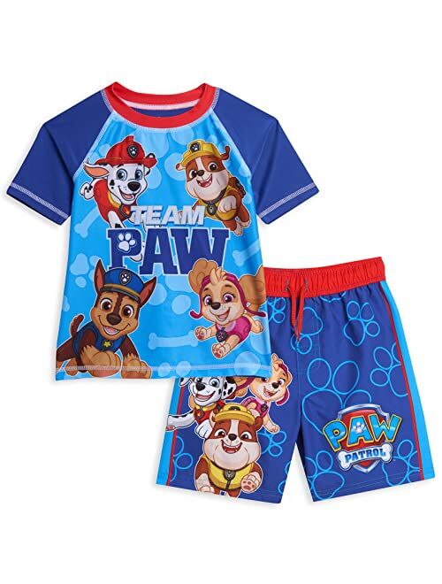 Nickelodeon Paw Patrol Rubble Marshall Chase Pullover Rash Guard and Swim Trunks Outfit Set Toddler to Little Kid