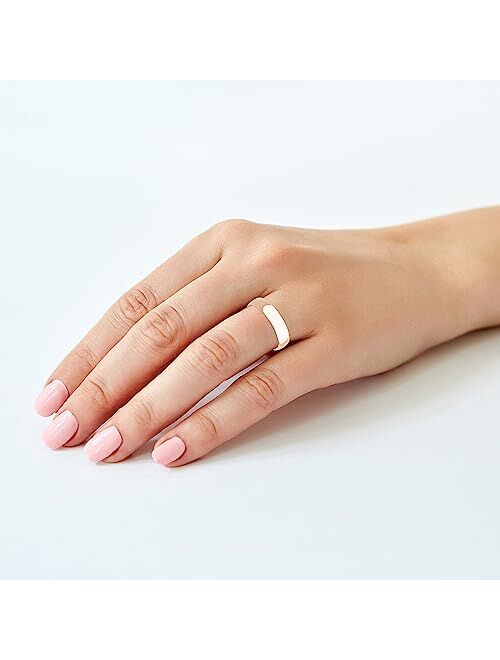 Brilliant Expressions 4MM Solid Gold Rings for Women - Lightweight 10K or 14K Yellow, White, or Rose Gold Jewelry; Durable Plain Wedding Band for Women; Comfortable, Poli