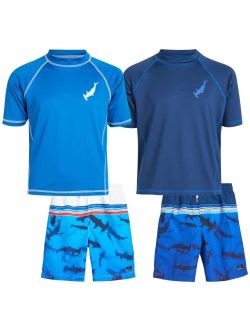 Boys' Rash Guard Set - 2 Pack UPF 50  Short Sleeve Swim Shirt and Bathing Suit Swimsuit Set (Little Boy/Big Boy)