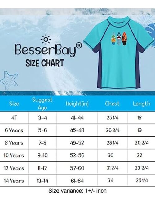 BesserBay Boy's UPF 50+ Sun Protection Short Sleeve Rash Guard Swim Shirt 3-14 Years