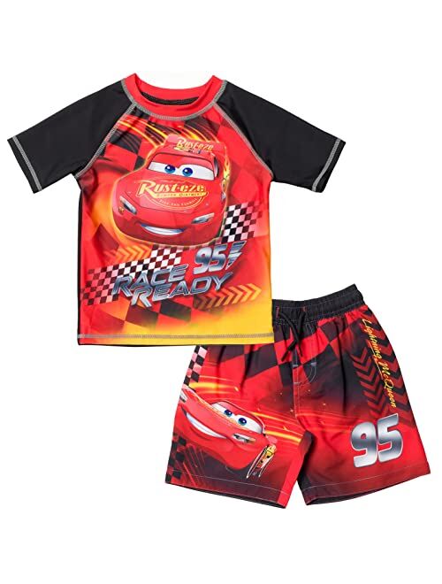 Disney Pixar Cars Lightning McQueen Rash Guard and Swim Trunks Outfit Set Toddler to Little Kid