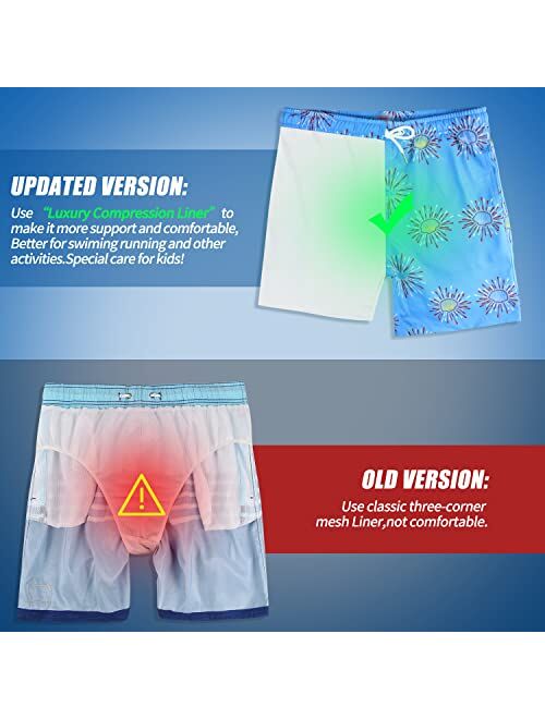 MILANKERR Upgraded Version Toddler Boys Swim Trunks with Compression Liner,Boys Bathing Suit with Boxer Brief Liner UPF 50+