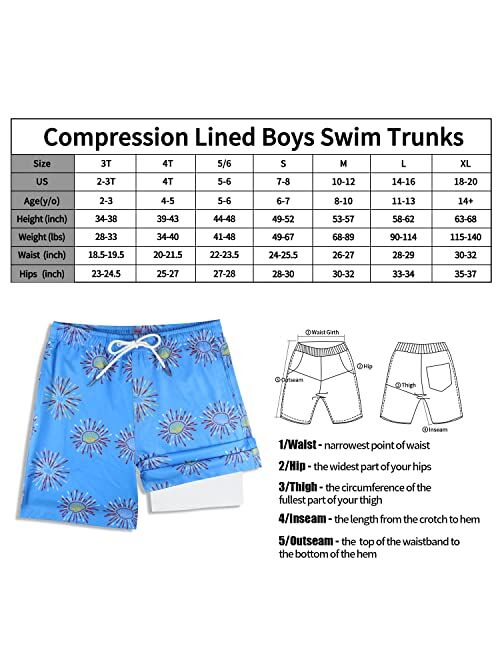 MILANKERR Upgraded Version Toddler Boys Swim Trunks with Compression Liner,Boys Bathing Suit with Boxer Brief Liner UPF 50+