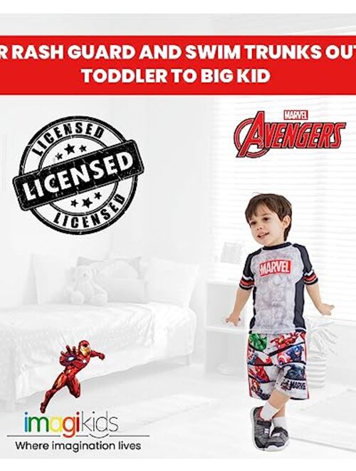 Marvel Avengers Captain America Black Widow Iron Man Rash Guard and Swim Trunks Outfit Set Toddler to Big Kid