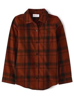 Girls' Long Sleeve Plaid Twill Tie Front Button Down Shirt
