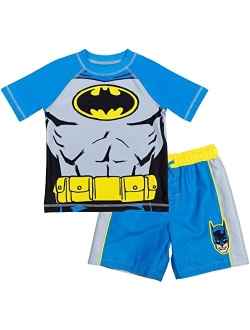 Comics Justice League Batman Superman The Flash Cosplay Rash Guard and Swim Trunks Outfit Set Toddler to Big Kid