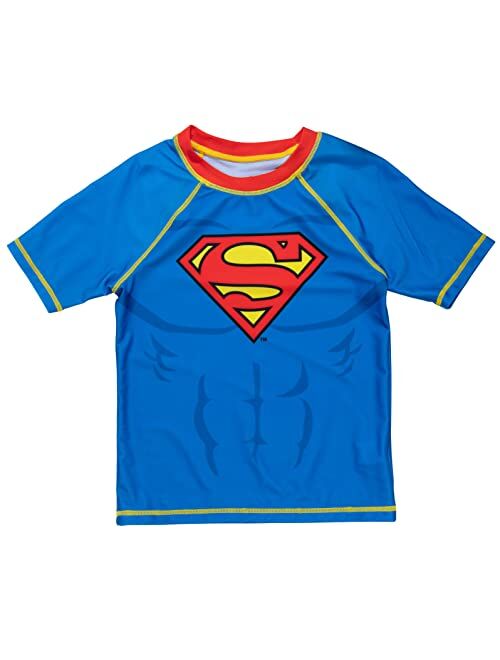 DC Comics Justice League Batman Superman The Flash Cosplay Rash Guard and Swim Trunks Outfit Set Toddler to Big Kid