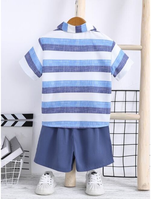 SHEIN Kids EVRYDAY Toddler Boys Striped Print Shirt & Shorts Without Tee