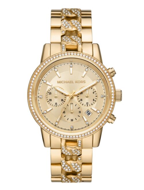 MICHAEL KORS Women's Ritz Chronograph Gold-Tone Stainless Steel Bracelet Watch 41mm