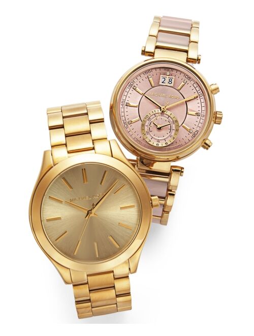 MICHAEL KORS Unisex Slim Runway Gold-Tone Stainless Steel Bracelet Watch 42mm