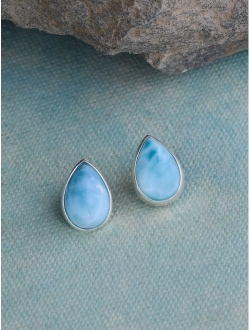 YoTreasure Natural Larimar Solid 925 Sterling Silver Teardrop Stud Earrings Jewelry