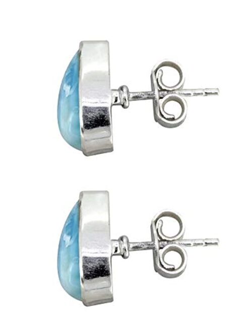 YoTreasure Natural Larimar Solid 925 Sterling Silver Teardrop Stud Earrings Jewelry