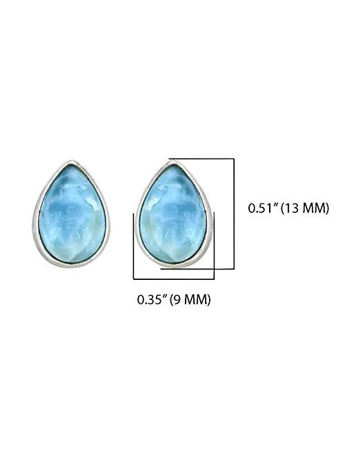 YoTreasure Natural Larimar Solid 925 Sterling Silver Teardrop Stud Earrings Jewelry