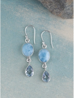 YoTreasure Larimar & Blue Topaz Teardrop Dangle Earrings in .925 Sterling Silver Jewelry
