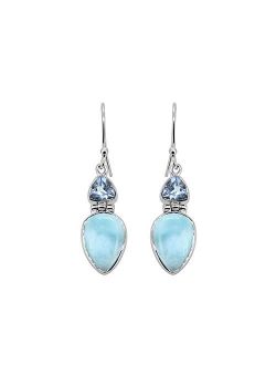 YoTreasure 1.61" Larimar Blue Topaz Solid 925 Sterling Silver Teardrop Dangle Earrings Jewelry
