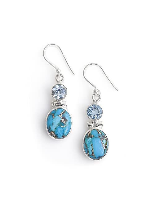 YoTreasure Blue Copper Turquoise Blue Topaz Solid 925 Sterling Silver Dangle Earrings