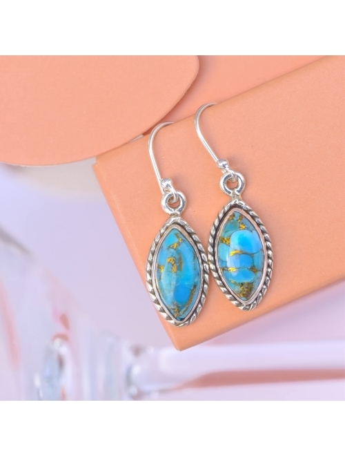 YoTreasure Blue Copper Turquoise Solid 925 Sterling Silver Dangle Earrings Jewelry