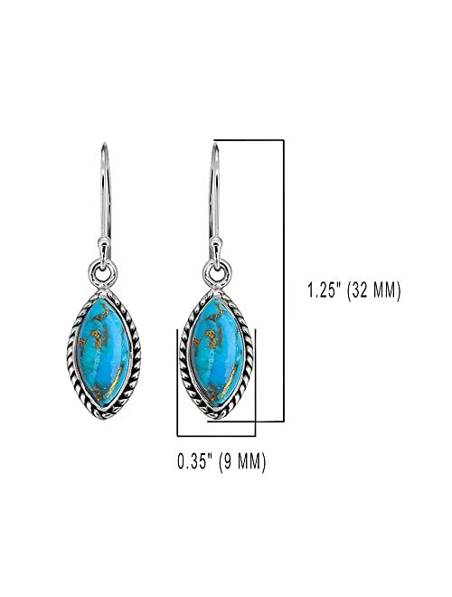 YoTreasure Blue Copper Turquoise Solid 925 Sterling Silver Dangle Earrings Jewelry