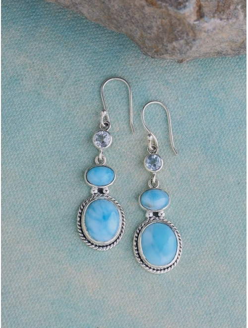 YoTreasure Natural Larimar Blue Topaz Solid 925 Sterling Silver Dangle Earrings Jewelry