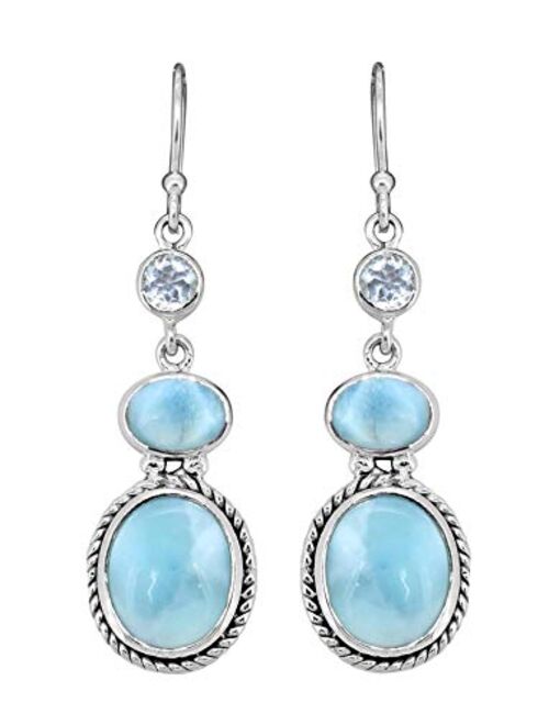 YoTreasure Natural Larimar Blue Topaz Solid 925 Sterling Silver Dangle Earrings Jewelry