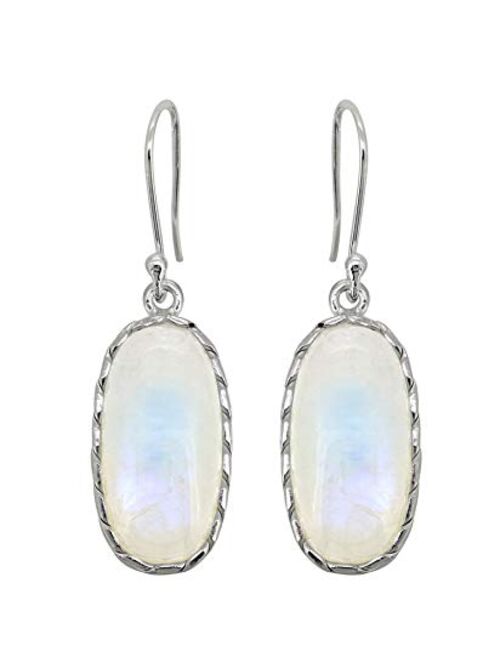 YoTreasure Rainbow Moonstone Solid 925 Sterling Silver Dangle Earrings Jewelry