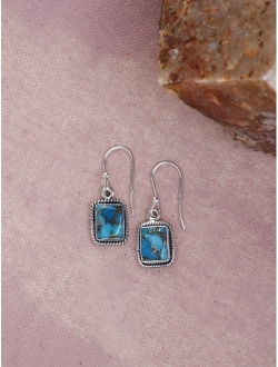 YoTreasure Blue Copper Turquoise Dangle Earrings Solid 925 Sterling Silver Gemstone Jewelry