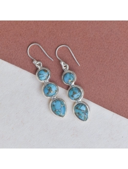 YoTreasure .925 Sterling Silver Blue Turquoise Teardrop Dangle Earrings