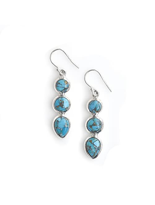 YoTreasure .925 Sterling Silver Blue Turquoise Teardrop Dangle Earrings