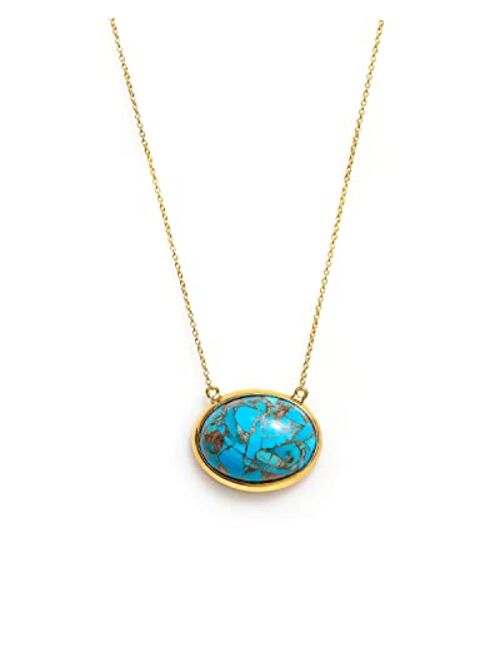 YoTreasure 14K Gold Over 925 Silver Chain Pendant Labradorite, Mohave Blue Purple Copper Turquoise Moonstone Necklace Jewelry