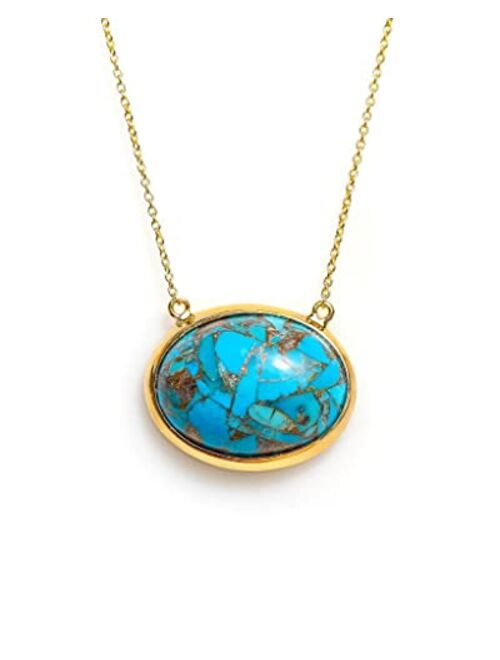 YoTreasure 14K Gold Over 925 Silver Chain Pendant Labradorite, Mohave Blue Purple Copper Turquoise Moonstone Necklace Jewelry