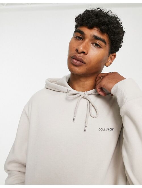 COLLUSION Unisex hoodie with logo print in ecru