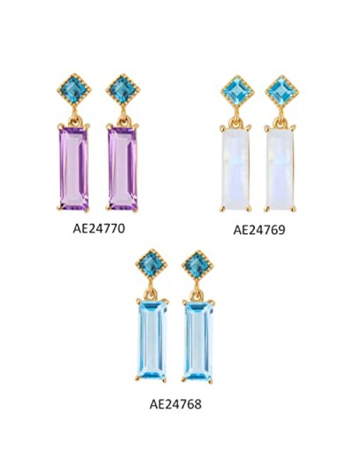 YoTreasure Sky Blue Topaz Solid 14K Yellow Gold Bar Drop Earrings Gemstone Jewelry