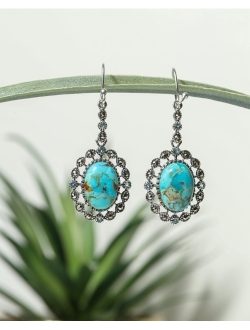 YoTreasure Blue Mohave Turquoise Swiss Topaz Marcasite 925 Sterling Silver Dangle Earrings