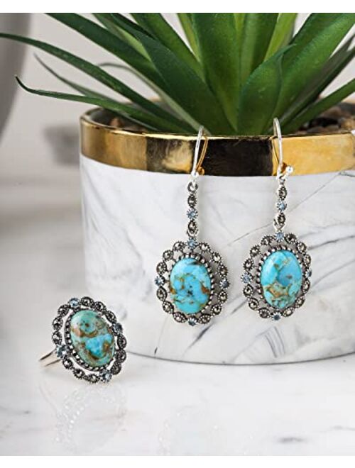 YoTreasure Blue Mohave Turquoise Swiss Topaz Marcasite 925 Sterling Silver Dangle Earrings