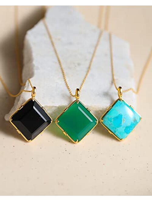 YoTreasure 14K Gold Over 925 Silver Green Onyx Black Onyx Blue Mohave Turquoise Chain Pendant Necklace Jewelry